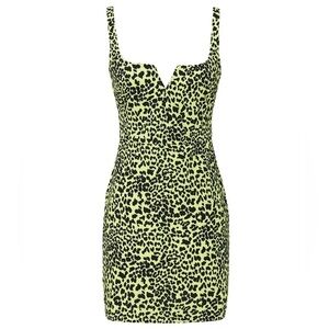 NWT LIKELY Constance Neon Yellow Leopard Print Bodycon Dress